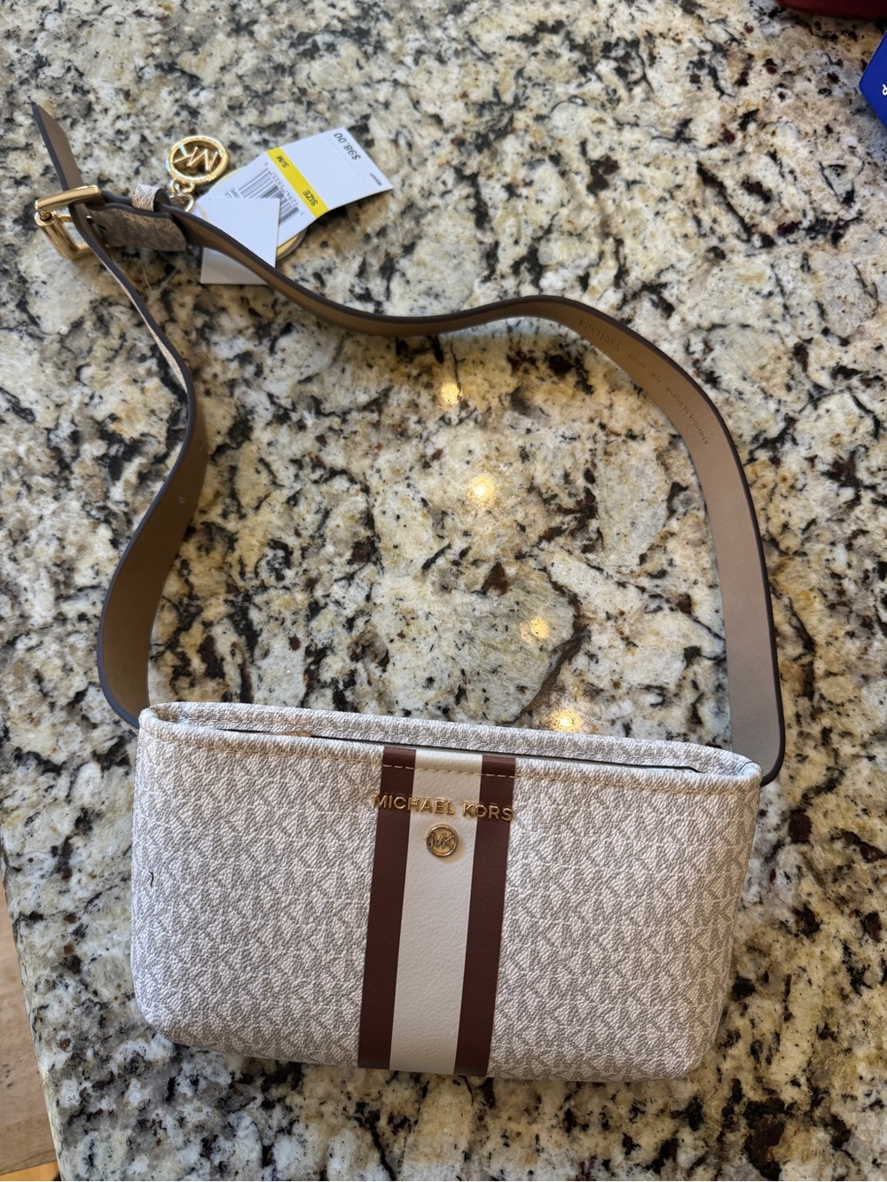 Michael Kors Cream and Brown Signature Crossbody Belt Bag
